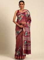 Cotton Rose Pink Casual Wear Printed Saree